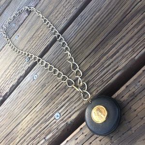 Black Gold Coin Long Strand Vintage Necklace